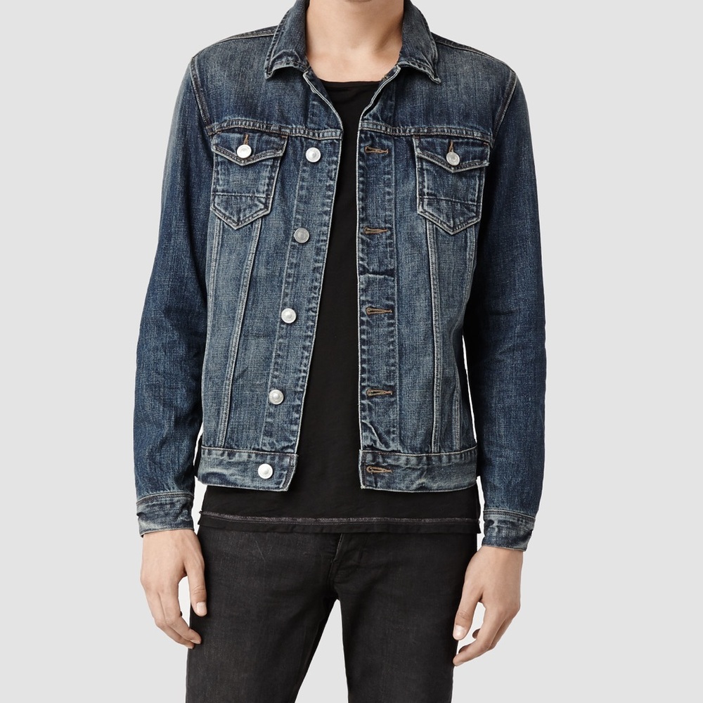 All Saints Cotton Colbert Blue Denim Jacket - Size M